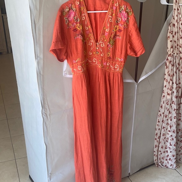 Free People Red Embroidered V-Neck Maxi Dress - Picture 2 of 4